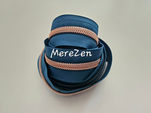 Load image into Gallery viewer, Blue Teal Zipper Tape with Rose Gold Teeth - No. 5
