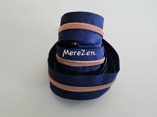 Load image into Gallery viewer, Berry Blue Zipper Tape with Rose Gold Teeth - No. 5