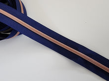 Load image into Gallery viewer, Berry Blue Zipper Tape with Rose Gold Teeth - No. 5