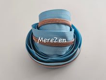Load image into Gallery viewer, Sky Blue Zipper Tape with Rose Gold Teeth - No. 5