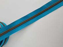 Load image into Gallery viewer, Aqua Blue Zipper Tape with Antique Bronze teeth - No. 5