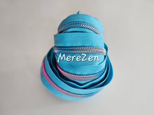Load image into Gallery viewer, Light Blue Zipper Tape with Light Rainbow Teeth - No. 5