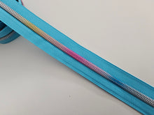 Load image into Gallery viewer, Light Blue Zipper Tape with Light Rainbow Teeth - No. 5