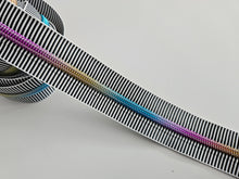 Load image into Gallery viewer, Black & White Stripe Zipper Tape with Rainbow Teeth - No. 5