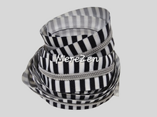 Load image into Gallery viewer, Black & White Thick Printed Stripe Zipper Tape with Silver Teeth - No. 5