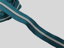 Load image into Gallery viewer, Teal Zipper Tape with Silver teeth - No. 5