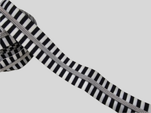 Load image into Gallery viewer, Black & White Thick Printed Stripe Zipper Tape with Silver Teeth - No. 5