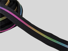 Load image into Gallery viewer, Black Zipper Tape with Rainbow Teeth - No. 5