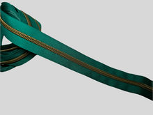 Load image into Gallery viewer, Dark Ocean Green Zipper Tape with Antique Bronze teeth - No. 5
