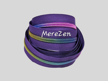 Load image into Gallery viewer, Purple Zipper Tape with Rainbow Teeth - No. 5