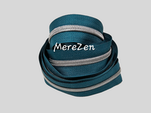 Load image into Gallery viewer, Teal Zipper Tape with Silver teeth - No. 5