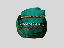 Load image into Gallery viewer, Dark Ocean Green Zipper Tape with Antique Bronze teeth - No. 5