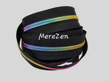 Load image into Gallery viewer, Black Zipper Tape with Rainbow Teeth - No. 5