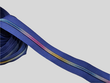 Load image into Gallery viewer, Persian Blue Zipper Tape with Rainbow Teeth - No. 5