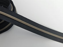 Load image into Gallery viewer, Black Zipper Tape with Antique Bronze Teeth - No. 5