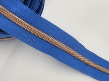 Load image into Gallery viewer, Blue Zipper Tape with Rose Gold teeth - No. 5