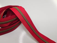Load image into Gallery viewer, Red Zipper Tape with Antique Bronze teeth - No. 5