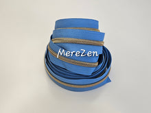 Load image into Gallery viewer, Sky Blue Zipper Tape with Gold teeth - No.5
