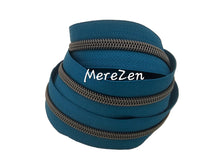 Load image into Gallery viewer, Peacock Blue Zipper Tape with Gunmetal Teeth - No. 5
