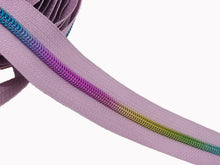 Load image into Gallery viewer, Soft Lilac Zipper Tape with Rainbow Teeth - No. 5