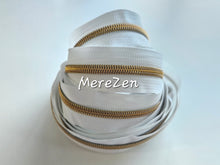 Load image into Gallery viewer, White Zipper Tape with Sun Gold teeth - No. 5