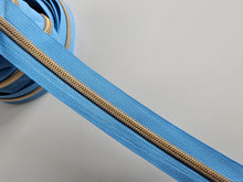 Load image into Gallery viewer, Sky Blue Zipper Tape with Gold teeth - No.5