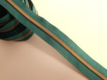 Load image into Gallery viewer, Forest Green Zipper Tape with Antique Bronze teeth - No. 5