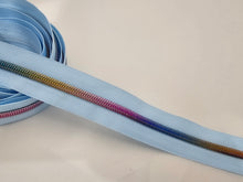 Load image into Gallery viewer, Baby Blue Zipper Tape with Rainbow Teeth - No. 5