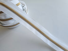 Load image into Gallery viewer, White Zipper Tape with Sun Gold teeth - No. 5