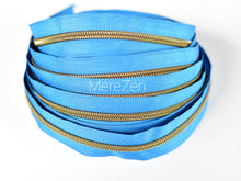 Load image into Gallery viewer, Sapphire Blue Zipper Tape with Antique Bronze Teeth - No. 5