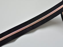 Load image into Gallery viewer, Black Zipper Tape with Rose Gold Teeth - No. 5
