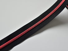 Load image into Gallery viewer, Black Zipper Tape with Metallic Red teeth - No. 5