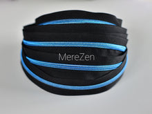 Load image into Gallery viewer, Black Zipper Tape with Metallic Blue Teeth - No. 5