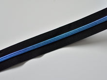 Load image into Gallery viewer, Black Zipper Tape with Metallic Blue Teeth - No. 5