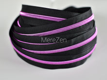 Load image into Gallery viewer, Black Zipper Tape with Metallic Pink Teeth - No. 5