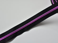 Load image into Gallery viewer, Black Zipper Tape with Metallic Pink Teeth - No. 5