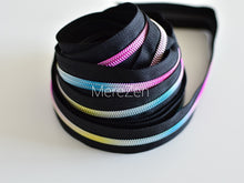 Load image into Gallery viewer, Black Zipper Tape with Light Rainbow Teeth - No. 5