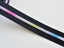 Load image into Gallery viewer, Black Zipper Tape with Light Rainbow Teeth - No. 5