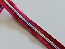 Load image into Gallery viewer, Red Zipper Tape with Light Rainbow Teeth - No. 5