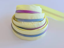 Load image into Gallery viewer, Lemon Zipper Tape with Light Rainbow Teeth - No. 5