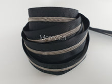 Load image into Gallery viewer, Black Zipper Tape with Antique Silver teeth - No. 5
