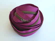 Load image into Gallery viewer, Plum Zipper Tape with Antique Bronze teeth - No. 5