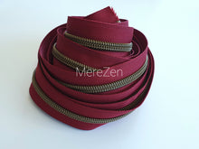 Load image into Gallery viewer, Wine Zipper Tape with Antique Bronze teeth - No. 5