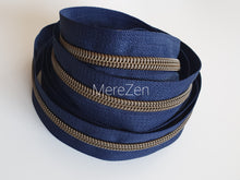 Load image into Gallery viewer, Navy Zipper Tape with Antique Bronze teeth - No. 5