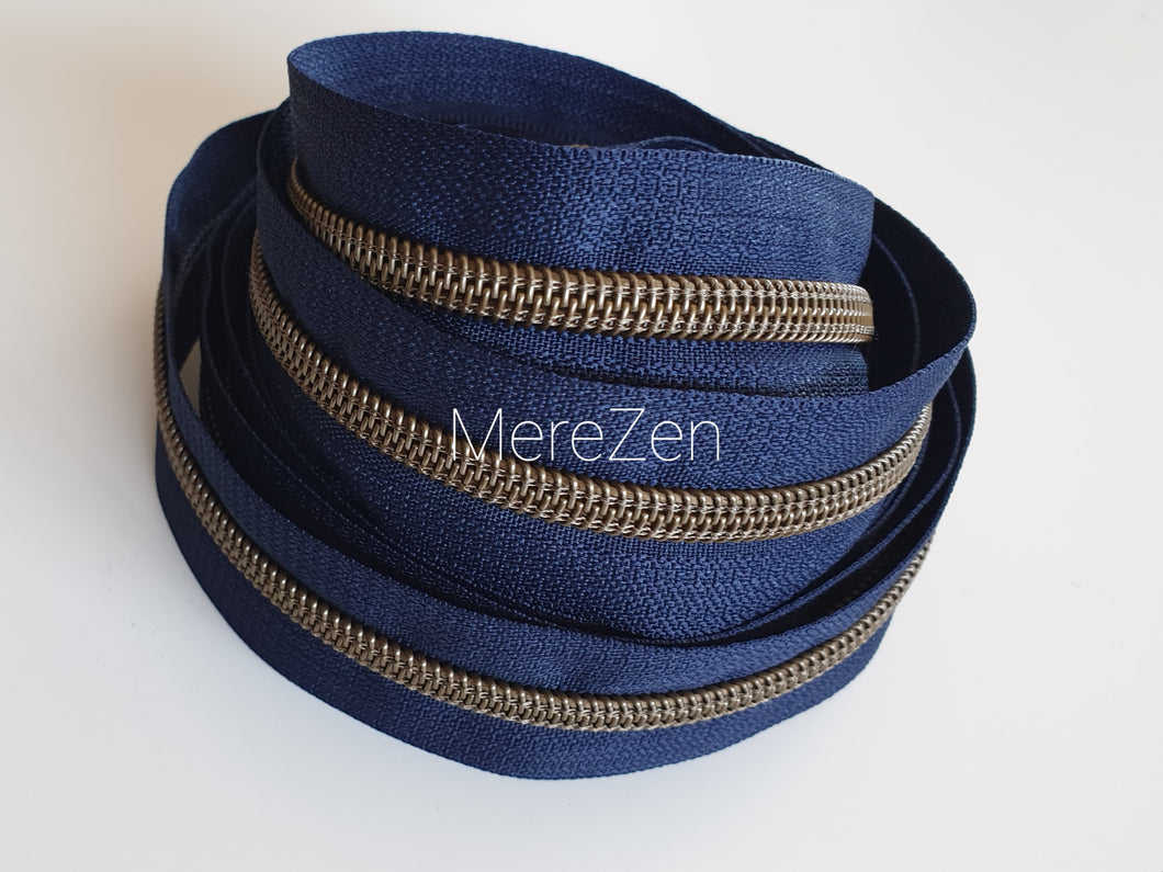 Navy Tape with Antique Bronze teeth - No. 5