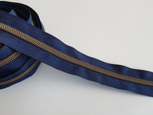 Load image into Gallery viewer, Navy Zipper Tape with Antique Bronze teeth - No. 5