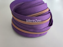 Load image into Gallery viewer, Purple Zipper Tape with Rose Gold Teeth - No.5