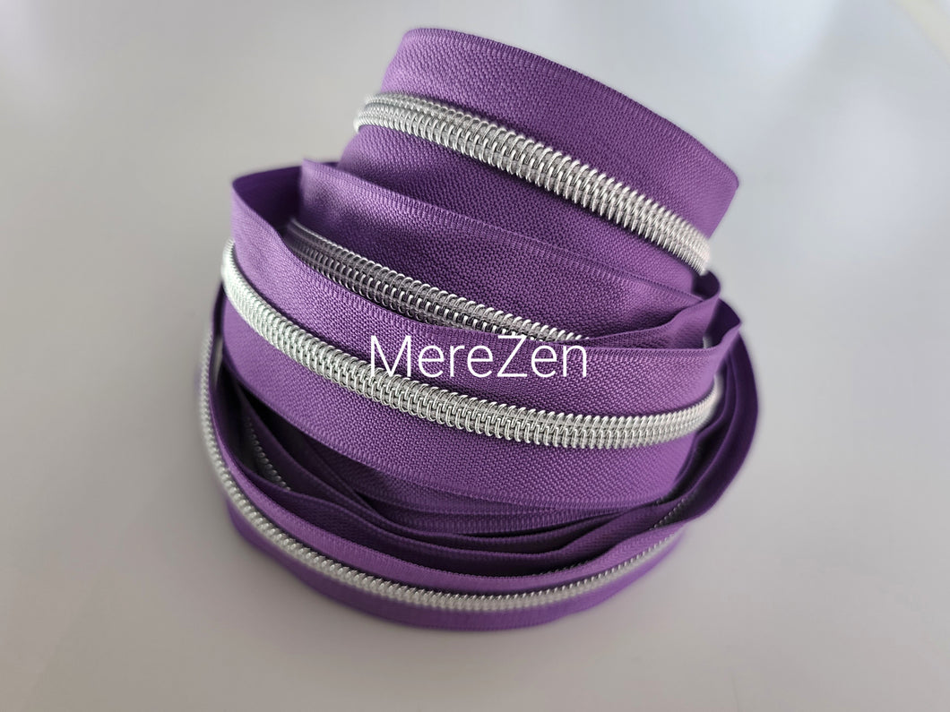Purple Zipper Tape with Silver Teeth - No. 5