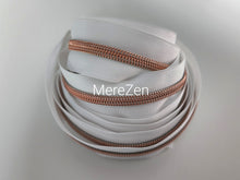 Load image into Gallery viewer, White Zipper Tape with Light Rose Gold Teeth - No. 5