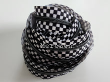Load image into Gallery viewer, Black & White Check Zipper Tape with Gunmetal Teeth - No. 5